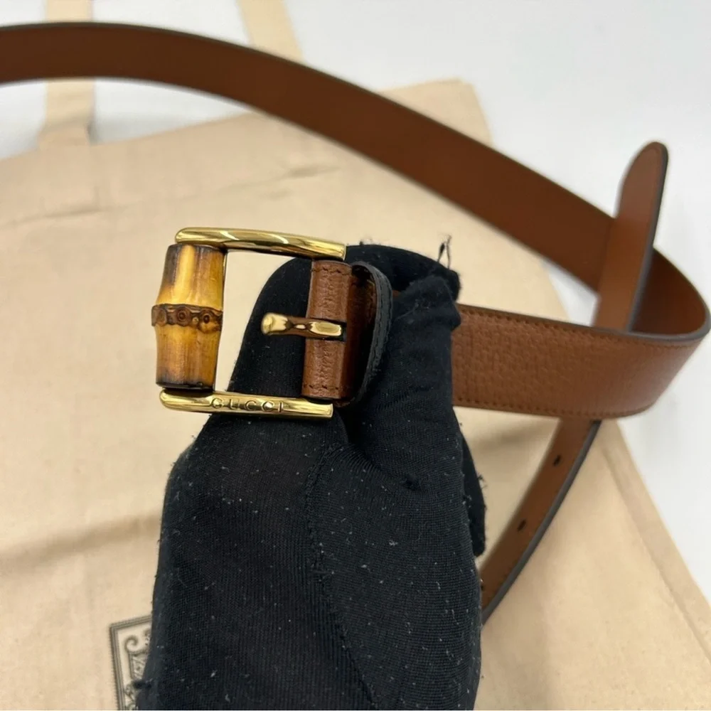 Men’s Gucci brown leather belt with bamboo buckle size 110 cm/44 inch NWT